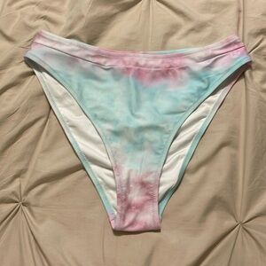 Pink and blue high waisted bikini bottoms. Size Medium